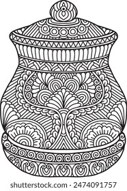 Pottery Mandala Coloring Page | Hand-Drawn Pottery Mandala Coloring Page For Adults