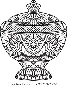 Pottery Mandala Coloring Page | Hand-Drawn Pottery Mandala Coloring Page For Adults