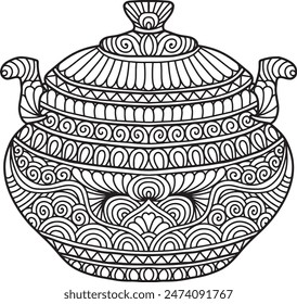 Pottery Mandala Coloring Page | Hand-Drawn Pottery Mandala Coloring Page For Adults