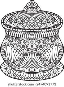 Pottery Mandala Coloring Page | Hand-Drawn Pottery Mandala Coloring Page For Adults