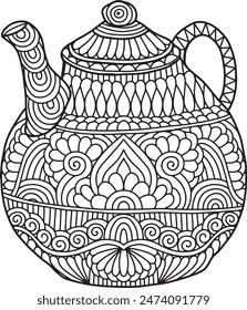 Pottery Mandala Coloring Page | Hand-Drawn Pottery Mandala Coloring Page For Adults