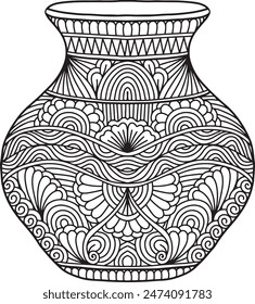 Pottery Mandala Coloring Page | Hand-Drawn Pottery Mandala Coloring Page For Adults