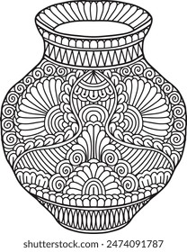 Pottery Mandala Coloring Page | Hand-Drawn Pottery Mandala Coloring Page For Adults