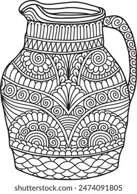 Pottery Mandala Coloring Page | Hand-Drawn Pottery Mandala Coloring Page For Adults