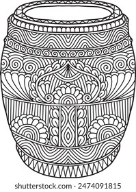 Pottery Mandala Coloring Page | Hand-Drawn Pottery Mandala Coloring Page For Adults