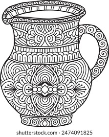 Pottery Mandala Coloring Page | Hand-Drawn Pottery Mandala Coloring Page For Adults