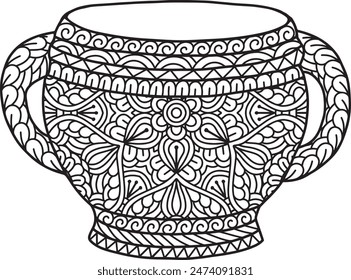 Pottery Mandala Coloring Page | Hand-Drawn Pottery Mandala Coloring Page For Adults