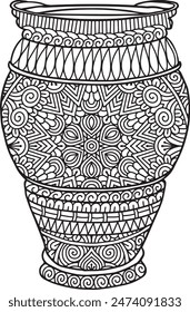 Pottery Mandala Coloring Page | Hand-Drawn Pottery Mandala Coloring Page For Adults