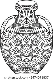 Pottery Mandala Coloring Page | Hand-Drawn Pottery Mandala Coloring Page For Adults