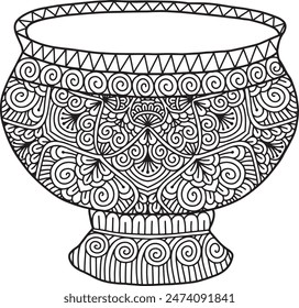 Pottery Mandala Coloring Page | Hand-Drawn Pottery Mandala Coloring Page For Adults