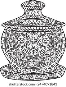 Pottery Mandala Coloring Page | Hand-Drawn Pottery Mandala Coloring Page For Adults