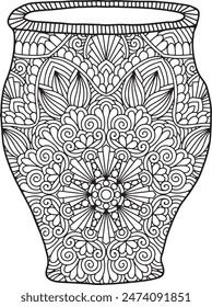 Pottery Mandala Coloring Page | Hand-Drawn Pottery Mandala Coloring Page For Adults