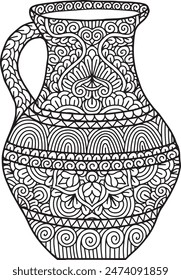 Pottery Mandala Coloring Page | Hand-Drawn Pottery Mandala Coloring Page For Adults