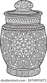 Pottery Mandala Coloring Page | Hand-Drawn Pottery Mandala Coloring Page For Adults