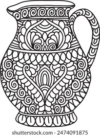 Pottery Mandala Coloring Page | Hand-Drawn Pottery Mandala Coloring Page For Adults