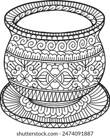 Pottery Mandala Coloring Page | Hand-Drawn Pottery Mandala Coloring Page For Adults