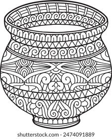 Pottery Mandala Coloring Page | Hand-Drawn Pottery Mandala Coloring Page For Adults