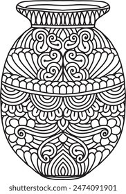 Pottery Mandala Coloring Page | Hand-Drawn Pottery Mandala Coloring Page For Adults