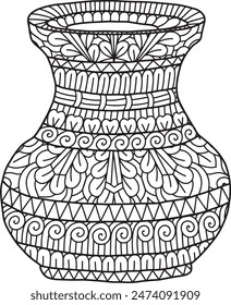 Pottery Mandala Coloring Page | Hand-Drawn Pottery Mandala Coloring Page For Adults