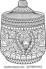 Pottery Mandala Coloring Page | Hand-Drawn Pottery Mandala Coloring Page For Adults