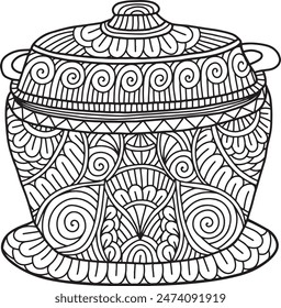 Pottery Mandala Coloring Page | Hand-Drawn Pottery Mandala Coloring Page For Adults