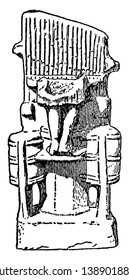 Pottery Model of the Water Organ is a early types are sometimes called hydraulis, it is a type of automatic pipe organ blown by air, vintage line drawing or engraving illustration.