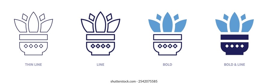 Pottery for plant icon in 4 different styles. Thin Line, Line, Bold, and Bold Line. Duotone style. Editable stroke.