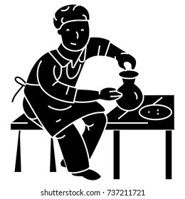 pottery, potter, ceramist  icon, vector illustration, sign on isolated background