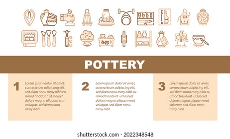 Pottery Production Landing Web Page Header Banner Template Vector. Pottery Finished Products And Clay Rolling Machine, Roasting Chamber And Screw Extruder Illustration