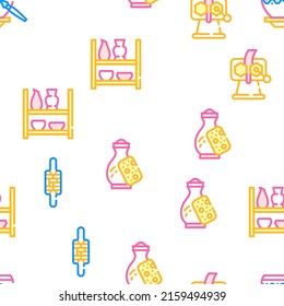 Pottery Production Vector Seamless Pattern Color Line Illustration