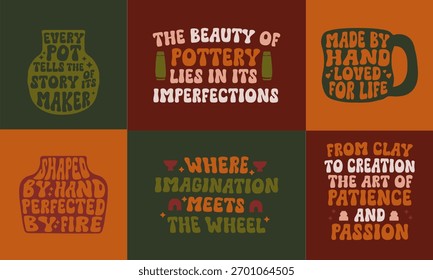 pottery retro groovy typography vector set