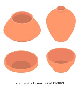 Pottery set - hand drawn isometric vector illustration.