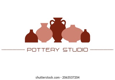 Pottery Studio horizontalen Banner im minimalen flachen Stil. Moderne antike Keramik Keramik für Innenausstattung. Vektorgrafik	