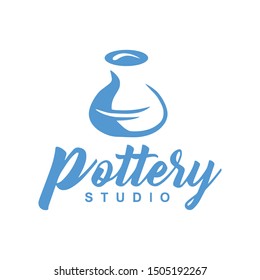 Pottery Studio Logo Design Vector Illustration Line Drawing Icon