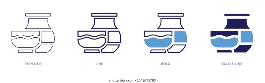 Pottery supplies icon in 4 different styles. Thin Line, Line, Bold, and Bold Line. Duotone style. Editable stroke.