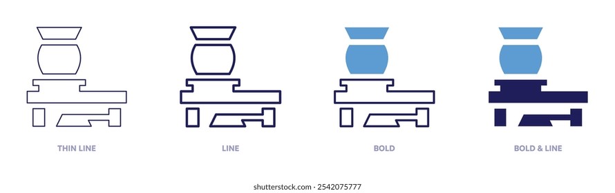 Pottery techniques icon in 4 different styles. Thin Line, Line, Bold, and Bold Line. Duotone style. Editable stroke.