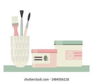 Pottery tools. Art studio. Vector illustration with tools for creating art ceramics.