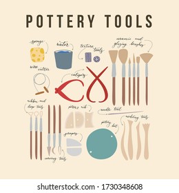 Pottery Tools - Handdrawn Vector Illustration For Poster, Card, Banner, Invitation. 