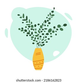 Pottery Vase with House plants. House plants in pots. Hand drawn vector illustration. Trendy home plants in flat style. 