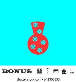 Pottery Vase icon flat. Red pictogram on blue background. Vector illustration symbol and bonus buttons Music center, corkscrew, credit card, house, drum
