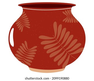pottery vase with leaves design