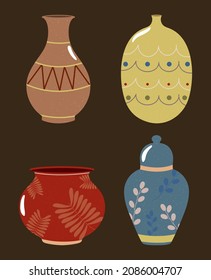 pottery vases icon set design