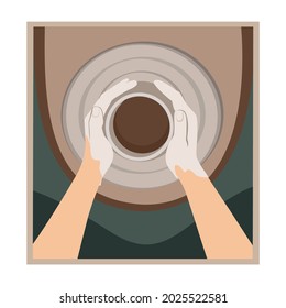 Pottery wheel vector. A potter sculpts a clay pot on a potter's wheel. Vector illustration.