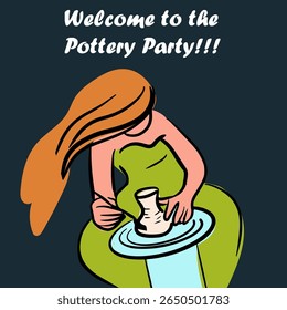 Pottery workshop flyer concept, card, invitation, pottery party. Hand drawn flat, line, abstract vector illustration. 
