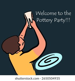 Pottery workshop flyer concept, card, invitation, pottery party. Hand drawn flat, line, abstract vector illustration. 
