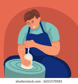 Pottery workshop flyer concept, card, invitation, pottery party. Hand drawn flat vector illustration. 