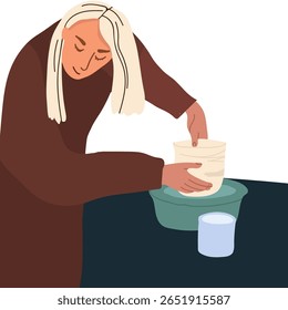 Pottery workshop flyer concept, card, invitation, pottery party. Hand drawn flat, line, abstract vector illustration. 