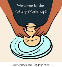 Pottery workshop flyer concept, invitation, pottery party. Hand drawn flat vector illustration 
