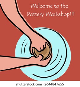 Pottery workshop flyer concept, invitation, pottery party. Hand drawn flat vector illustration 
