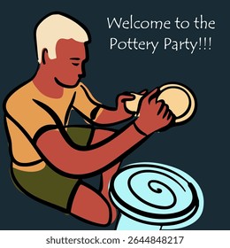 Pottery workshop flyer concept, invitation, pottery party. Hand drawn flat vector illustration 
